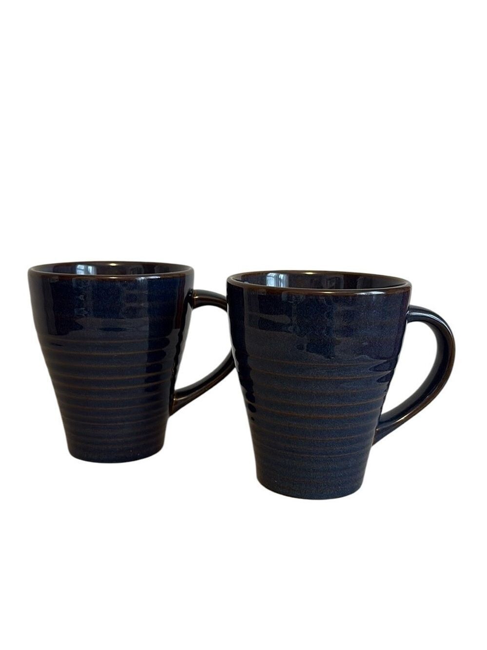Pfaltzgraff Ribbed Design Mugs Set of 2 Stoneware Blue Pointe